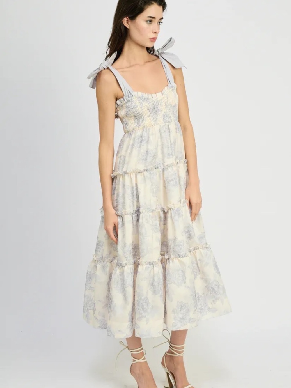 NWT JACQUIE THE LABEL Malak Ash Blue Sleeveless Tiered Maxi Dress SIze L